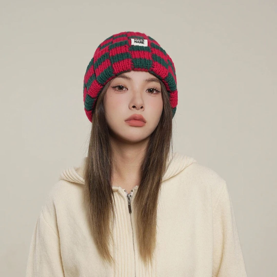 Knit Checkerboard Beanie