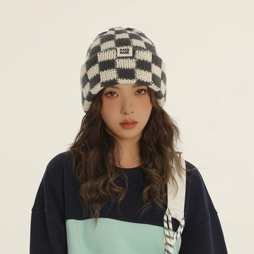 Knit Checkerboard Beanie